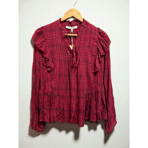 Free Generation Blouse Bohemian Boho Ruffled Crimson Burgundy Small NWT Flawed